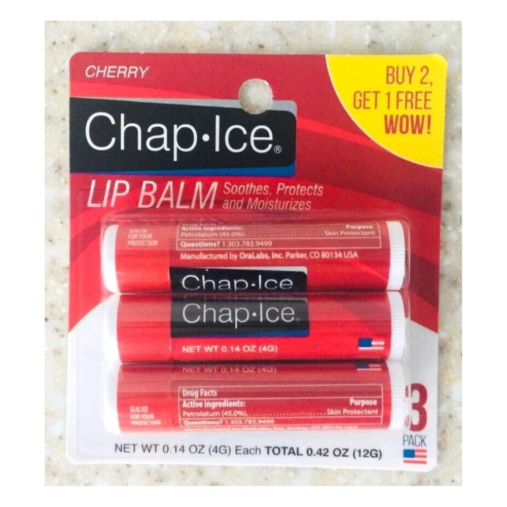 👄3-pack OraLabs Chap-Ice CHERRY Lip Balm